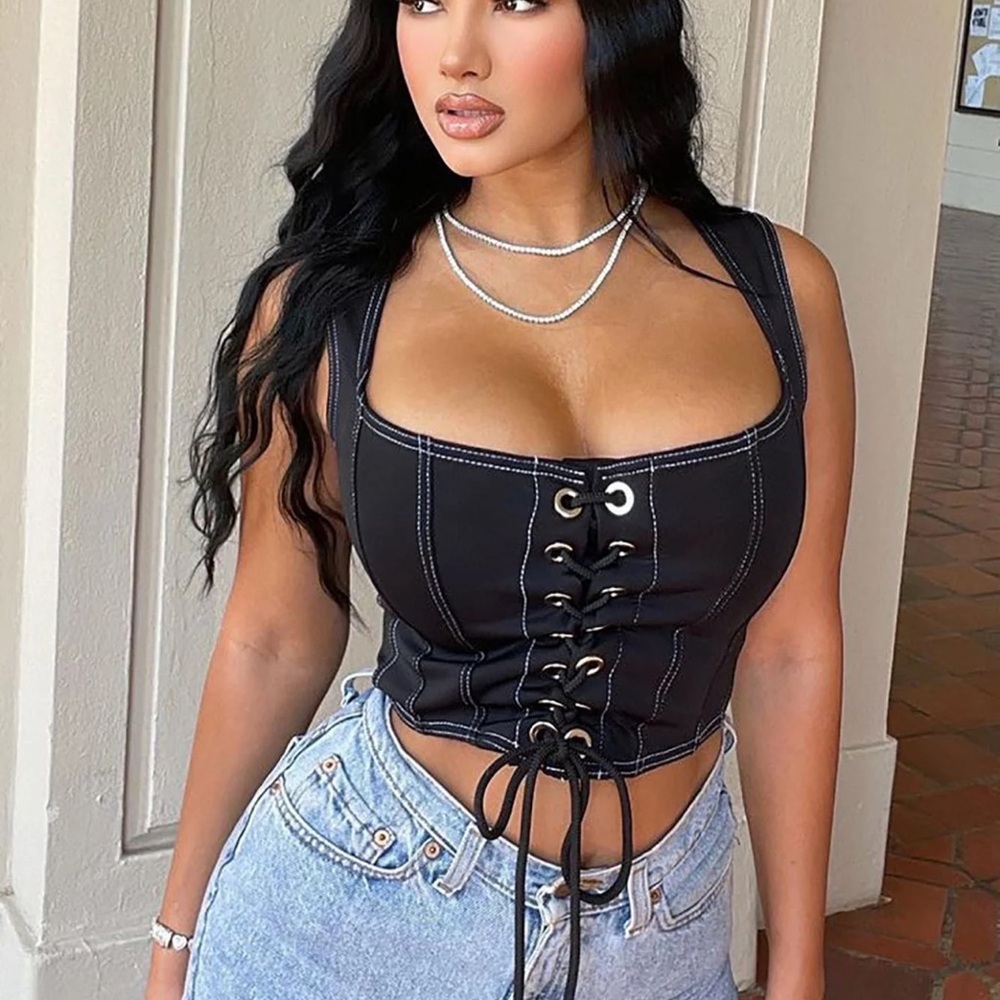 Fashion Nova Black Lace-Up Top